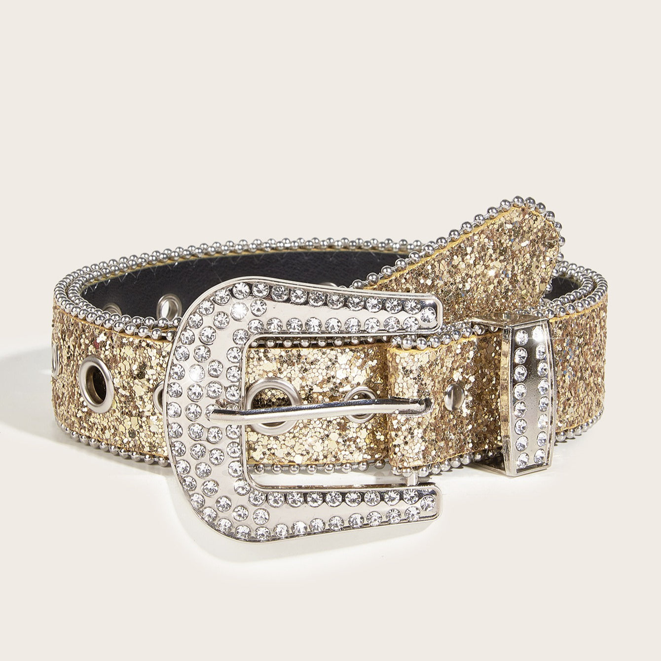 Rhinestone Sequin Wide Denim Belt