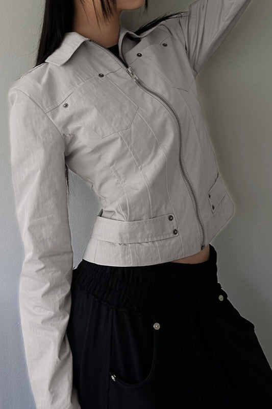 Zip Up Solid Color Utility Jacket Ivory / S Main image