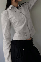 Zip Up Solid Color Utility Jacket Ivory / S