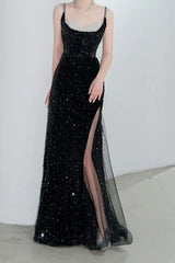 Spaghetti Strap Sequin Burgundy Glam Prom Dress