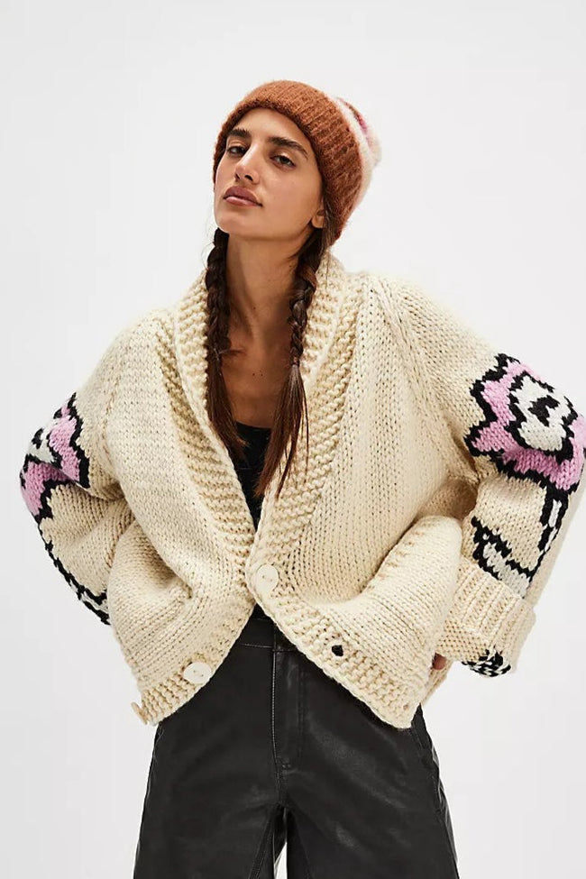 Graphic Print Cardigan One Size / Beige Main image