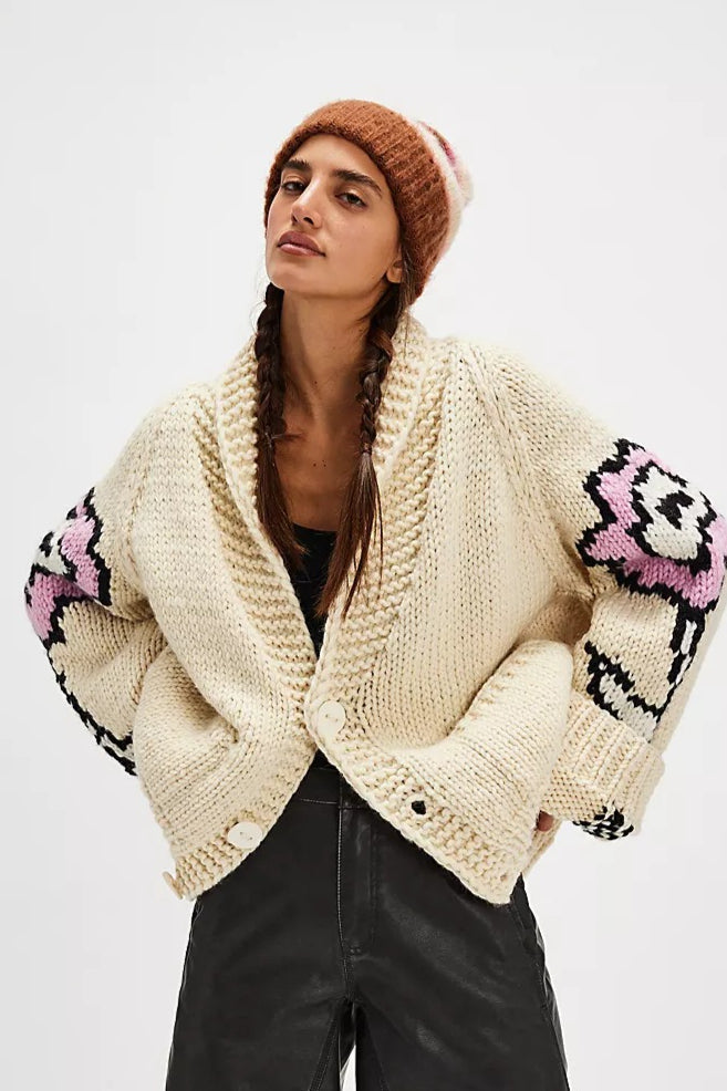 Graphic Print Cardigan One Size / Beige Main image