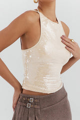 Halter Sequin Back Tie Tank Top