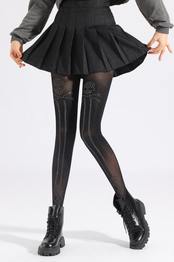 Skull Diamond Pattern Mesh Rhinestone Tights Secondary image