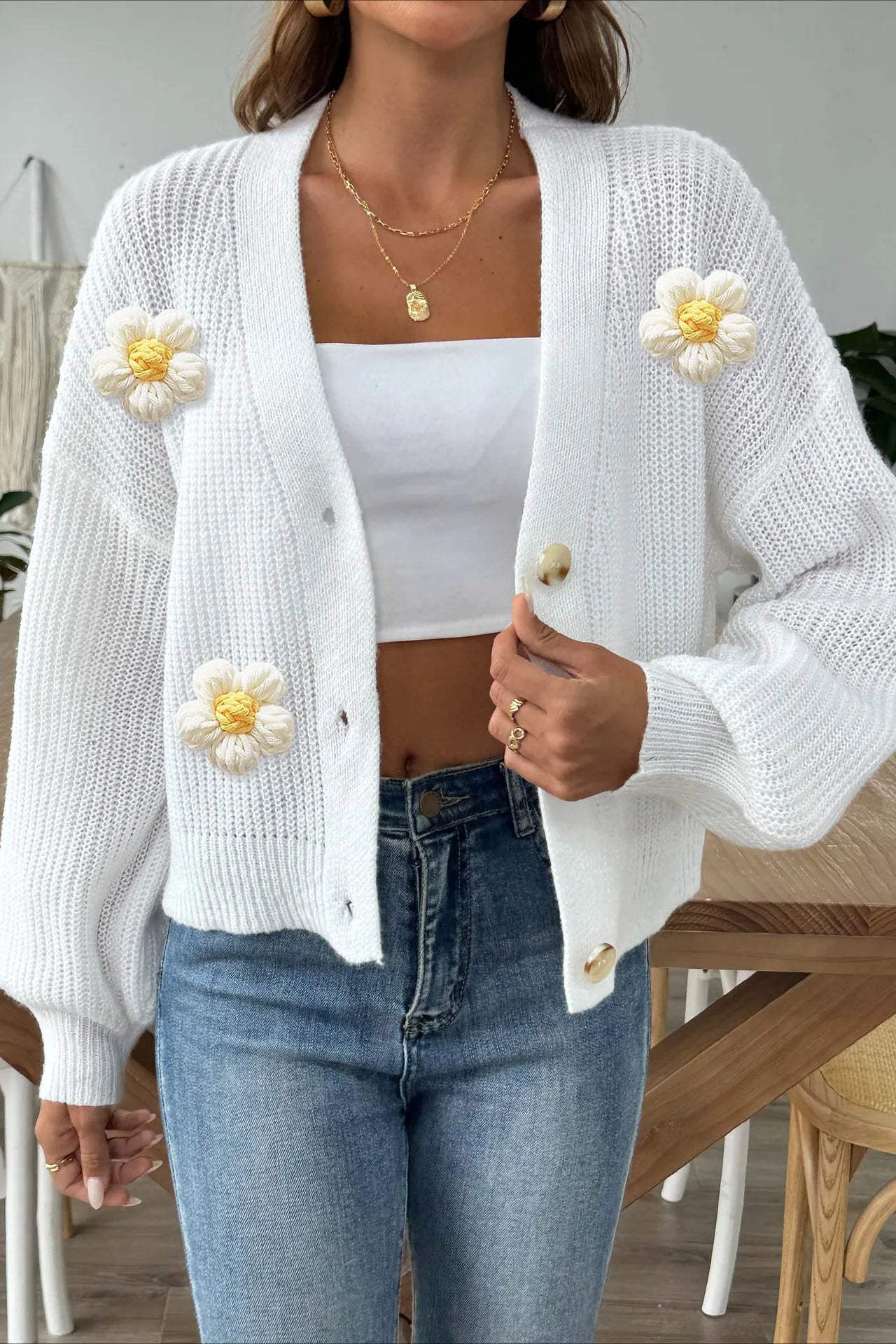 Short Floral Knit Long Sleeve Cardigan Secondary image