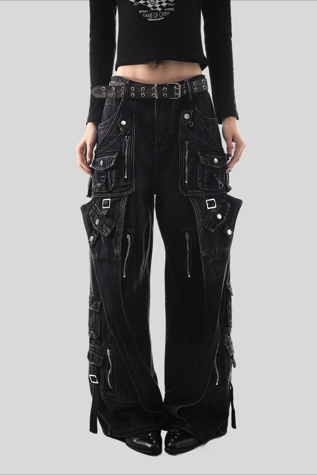 Deconstructed Buckle Cargo Wide Leg Jeans Main image