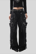 Deconstructed Buckle Cargo Wide Leg Jeans