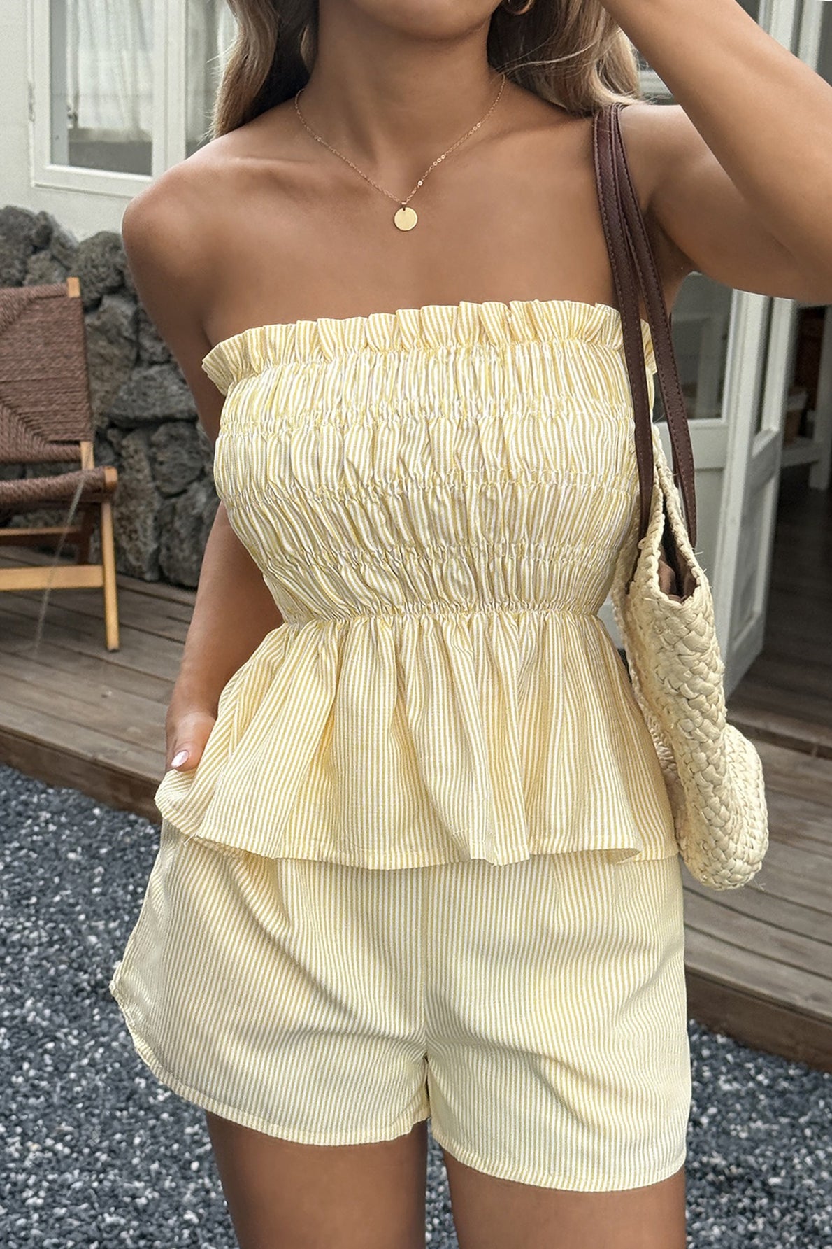 Ruched Frill Trim Bandeau Shorts Set Main image