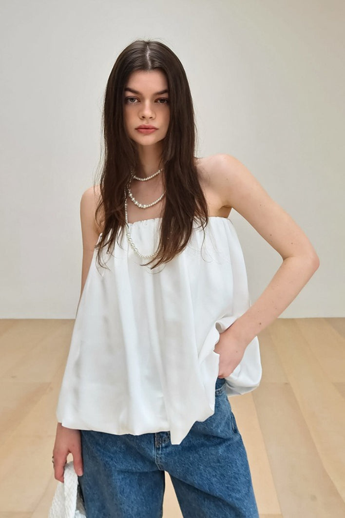 Satin Strapless Puffy Loose Fit Tube Top Secondary image