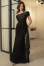 Chic Satin Draped Neck Sheath Formal Dress XS / Black