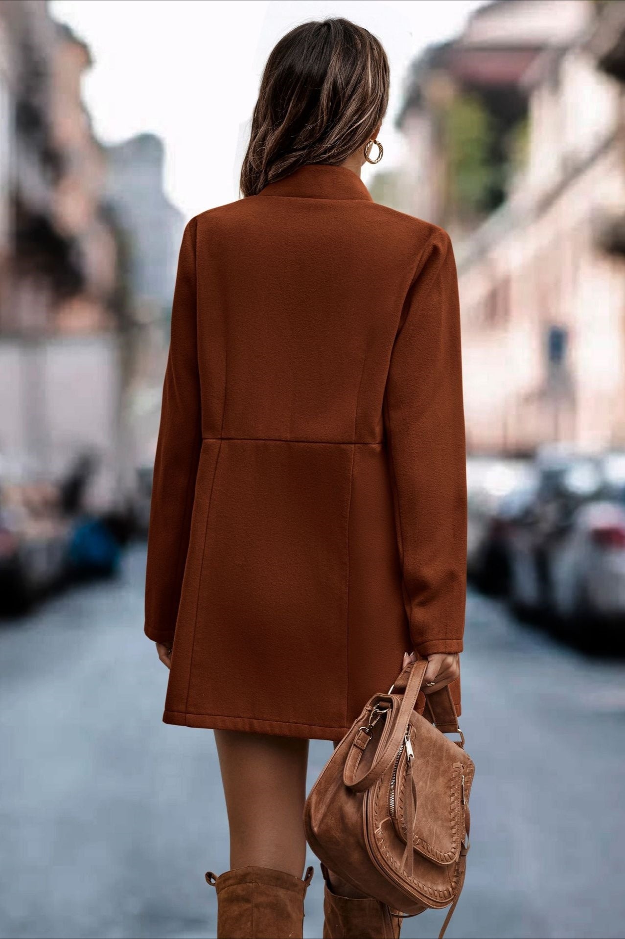 Brushed Wool Solid Long Sleeve Coat coats