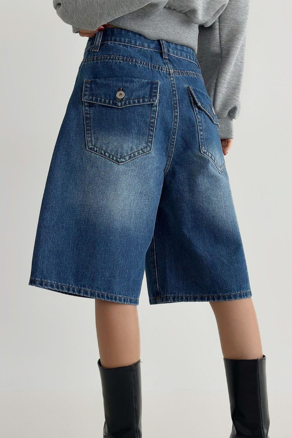 Blue High Waist Wide Leg Denim Shorts Secondary image