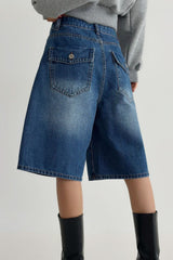Blue High Waist Wide Leg Denim Shorts