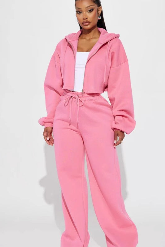 Cropped Zip Sweatshirt Two Piece Set
