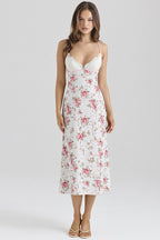 Lace Patchwork Printed V Neck Bodycon Floral Dress