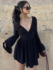 Effortless Plunge Graceful Skater Short Dress Black / S Dresses