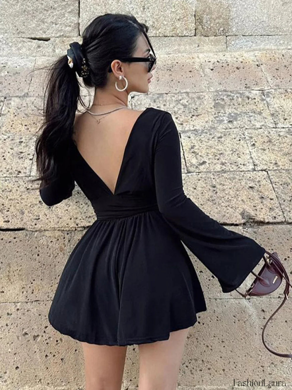 Effortless Plunge Graceful Skater Short Dress Dresses