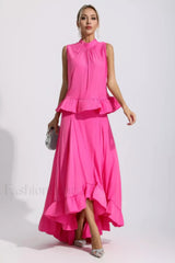 Elaine Pink Sleeveless Charming Ruffle Mermaid Set