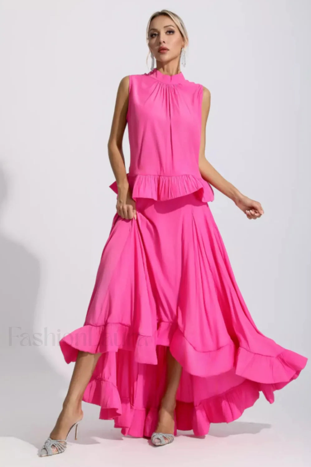 Elaine Pink Sleeveless Charming Ruffle Mermaid Set
