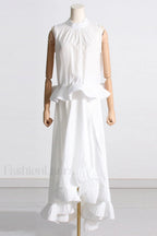 Elaine Pink Sleeveless Charming Ruffle Mermaid Set S / White