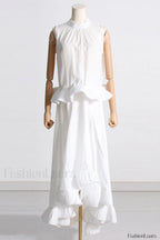 Elaine Pink Sleeveless Charming Ruffle Mermaid Set S / White