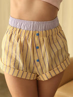 Elastic High Waist Patchwork Striped Print Casual Summer Short yellow / S