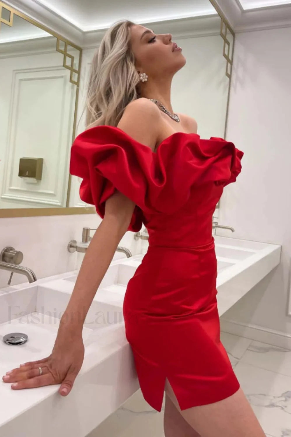 Elastic Mystic Stylish Satin Dress XS / Red