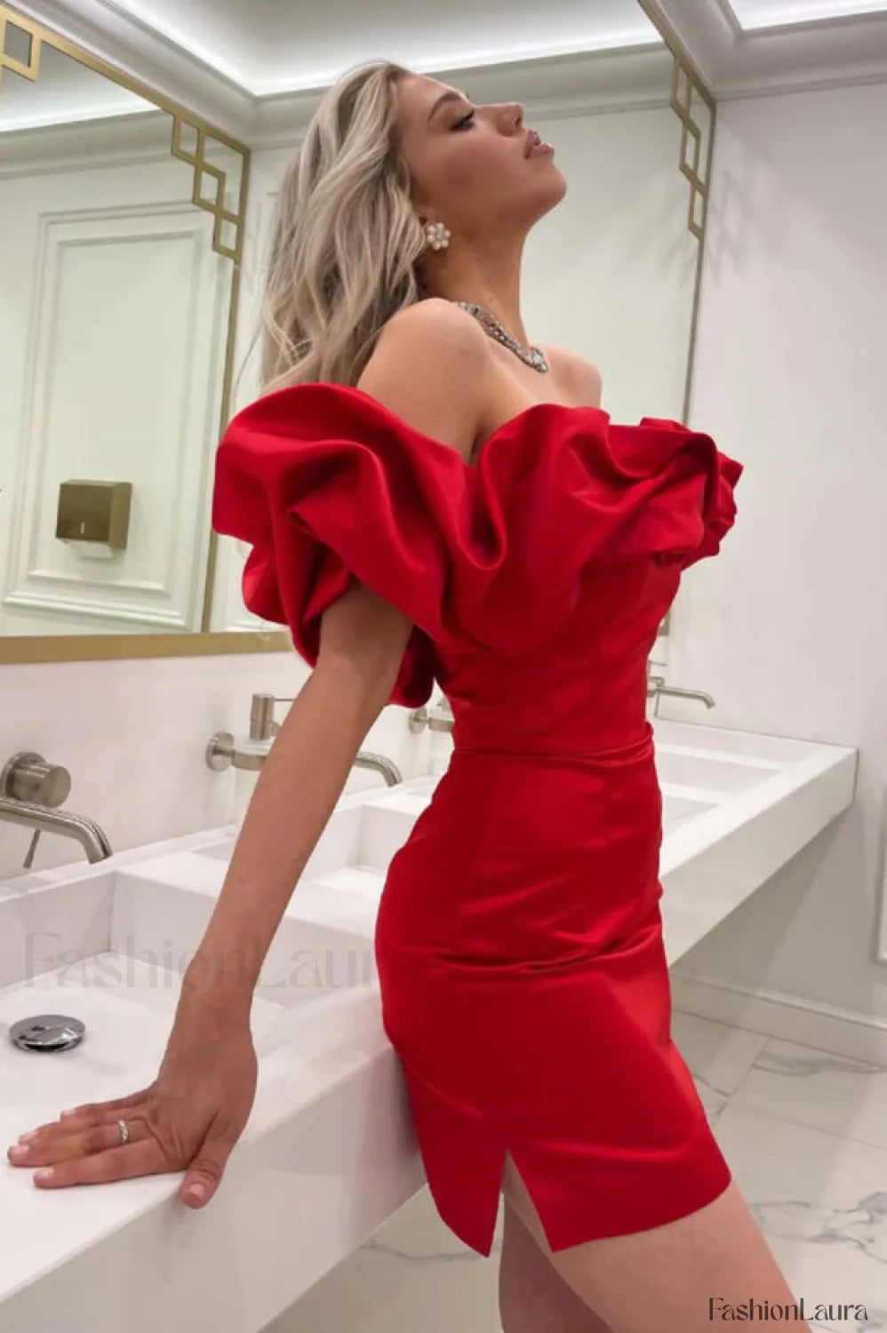 Elastic Mystic Stylish Satin Dress XS / Red