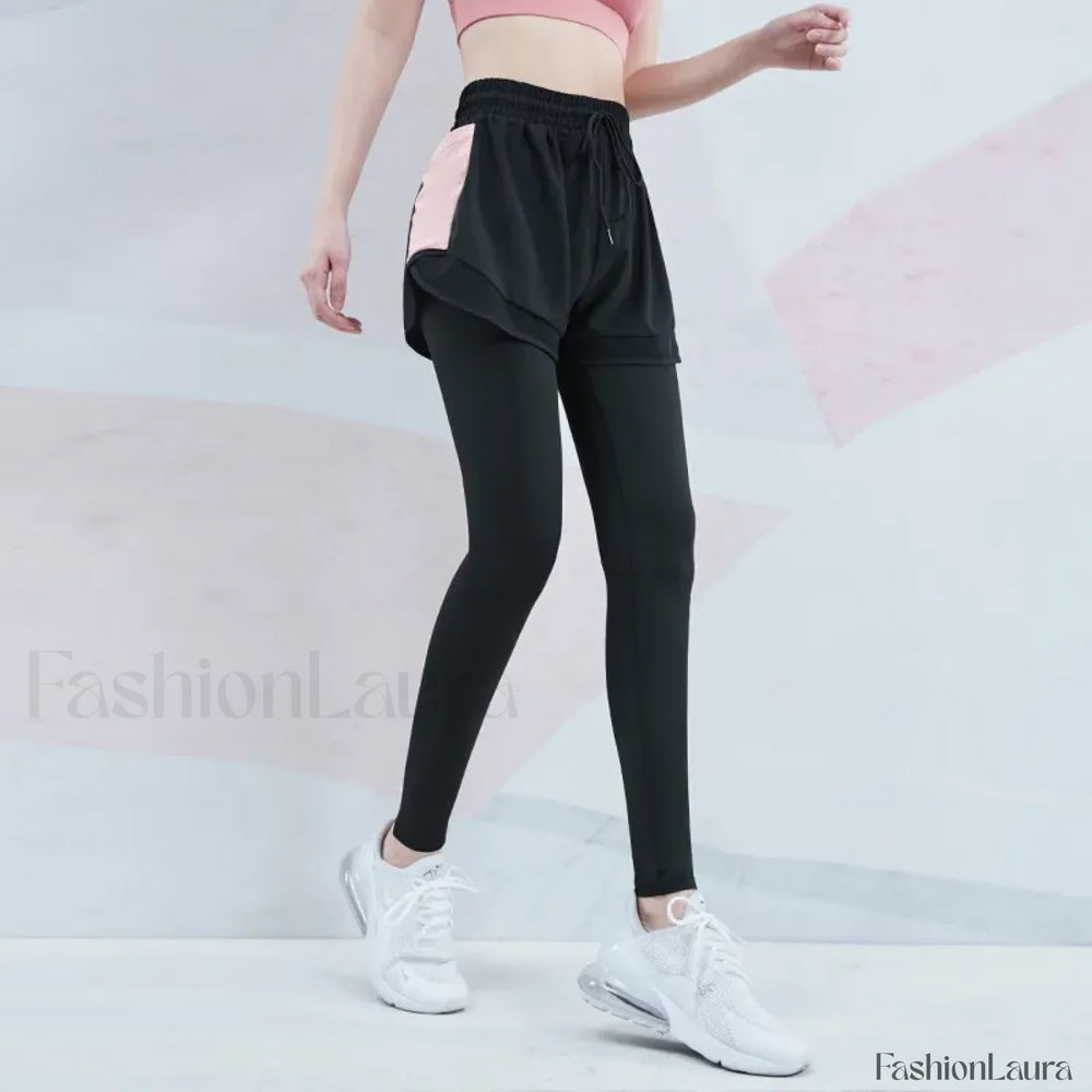 Elastic Waist Mesh 2 in 1 Gym Leggings Sweatpants pink / S