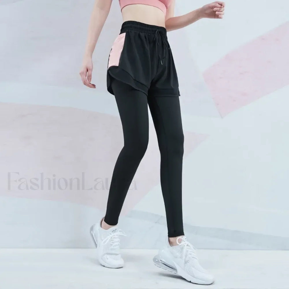 Elastic Waist Mesh 2 in 1 Gym Leggings Sweatpants pink / S