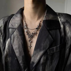 Elegant Dark Diamond Butterfly Star Moon Necklace BLACK