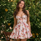 Elegant Floral Print Tulle Floral Dress Pink / XS