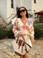 Elegant Flower Print Backless Knitted Women Fashion V Neck Long Sleeve Sweater WHITE / S Sweaters L