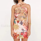 Elegant Hollow Halter Mini Dress BROWN / S