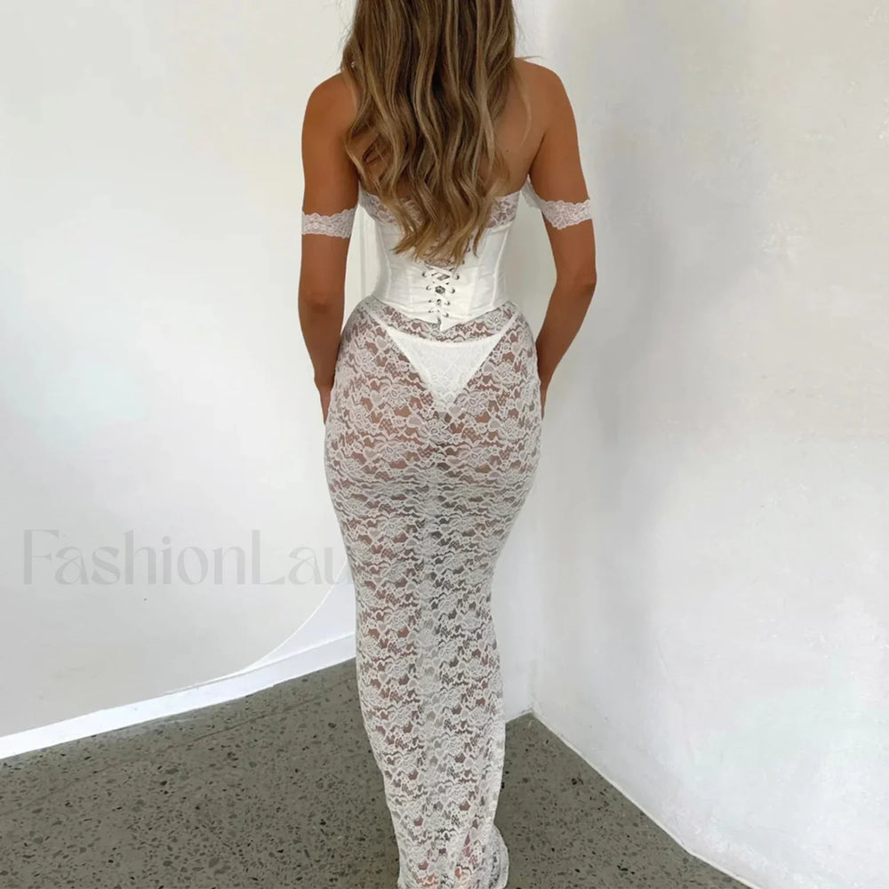 Elegant Lace Maxi For Women Fashion Off shoulder Sleeveless Backless Bodycon Long Lace Dress