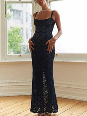 Elegant Lace See Through Maxi Summer Sexy Spaghetti Straps Bodycon Wedding Party 2024 Black Split Long Dress