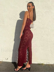 Elegant Lace Summer Maxi for Women 2024 Sexy Spaghetti Straps Sleeveless See Through Party Evening Outfits Dress