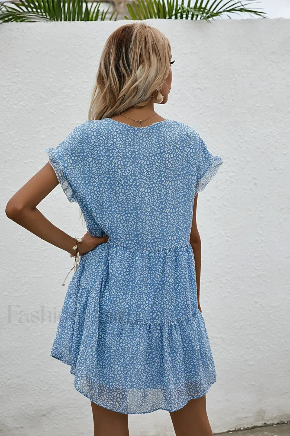 Elegant Leopard Print Floral Prints Summer Women 2024 New Loose V Neck Ruffled Short Sleeved Mini Dress