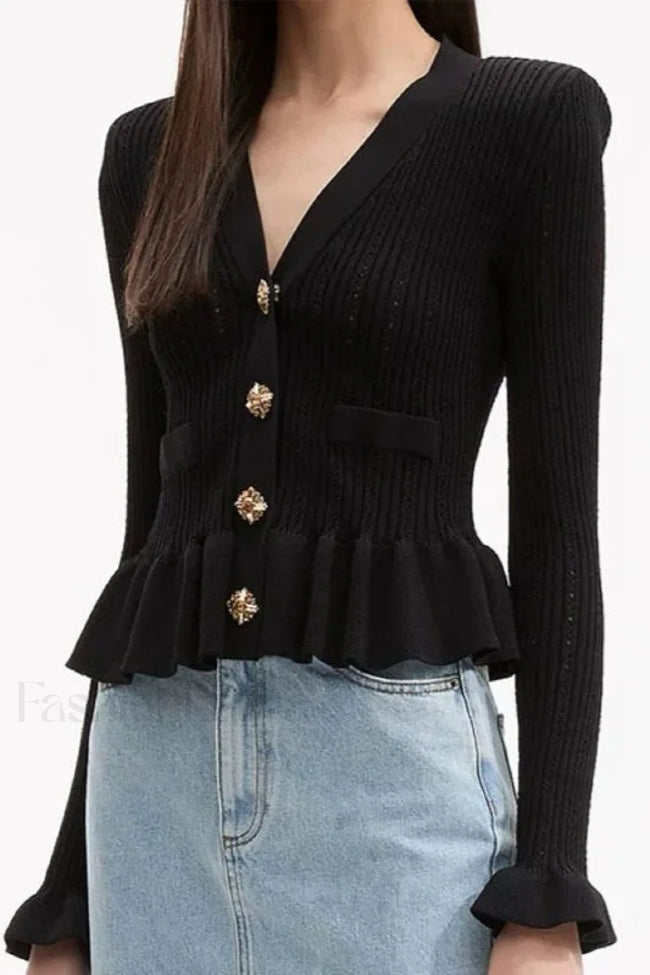 Elegant Lotus Leaf Hem Knit Cardigan Main image