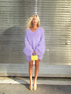 Elegant Purple Deep V Neck Knitted Pullover Casual Long Sleeves Loose Sweater Purple / S Sweaters L