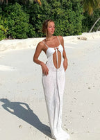 Elegant Silver High Waist Bikini Three Piece Set Just Long Dress / S