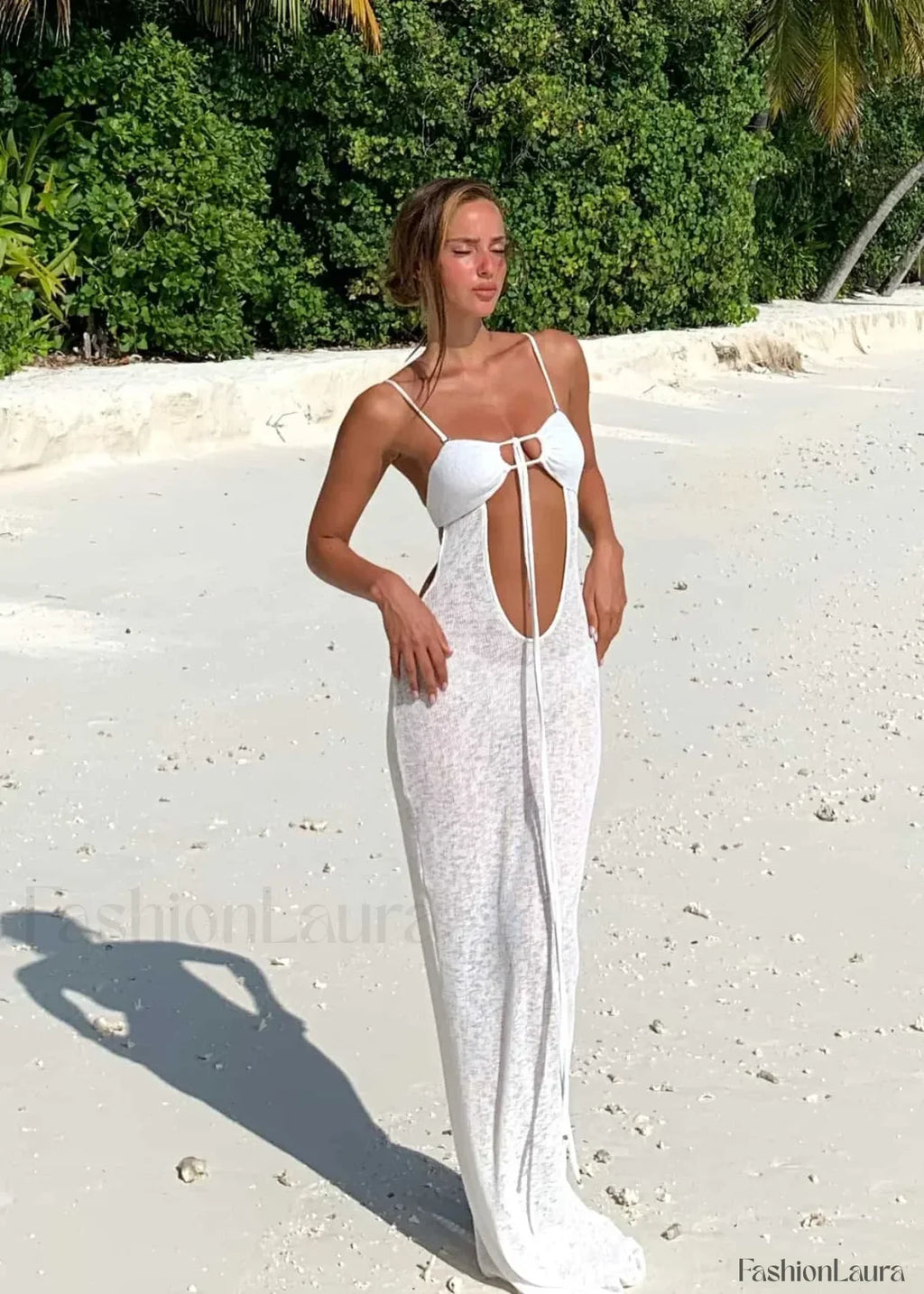 Elegant Silver High Waist Bikini Three Piece Set Just Long Dress / S