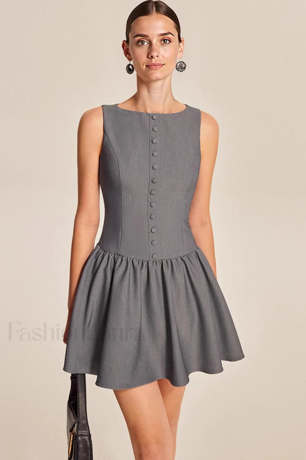 Elegant Sleeveless Ruffled A Line Work Dress Grey / S Main image