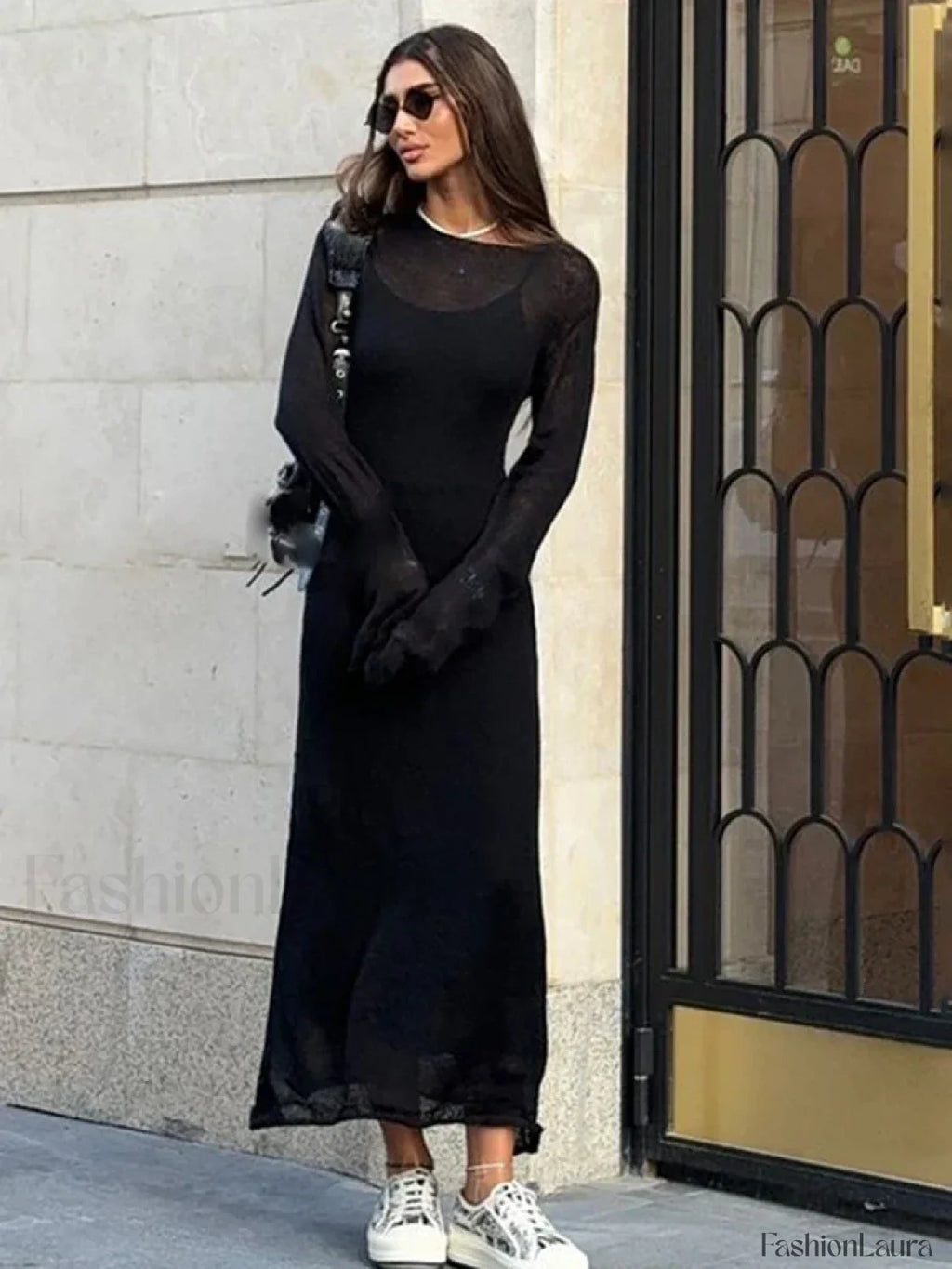 Elegant Solid Knit Beach Cover Up Black / M