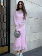 Elegant Solid Knit Beach Cover Up Pink / M