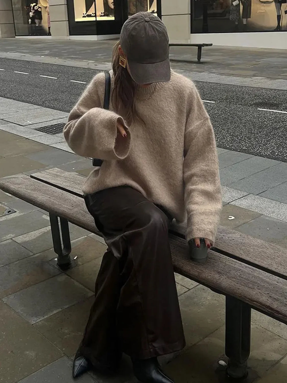 Elegant Solid Mohair Soft Knitted Pullover Women Casual O neck Long Sleeve Loose Sweater Sweaters L