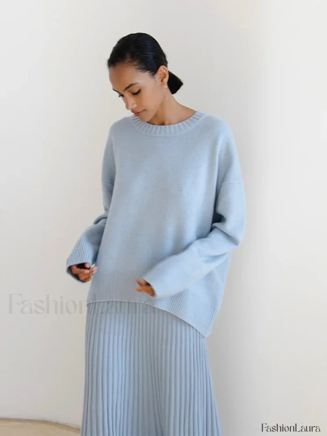 Elegant Solid Round Neck Pullover Women Casual Long Sleeve Loose Soft Warm Sweater Sweaters L