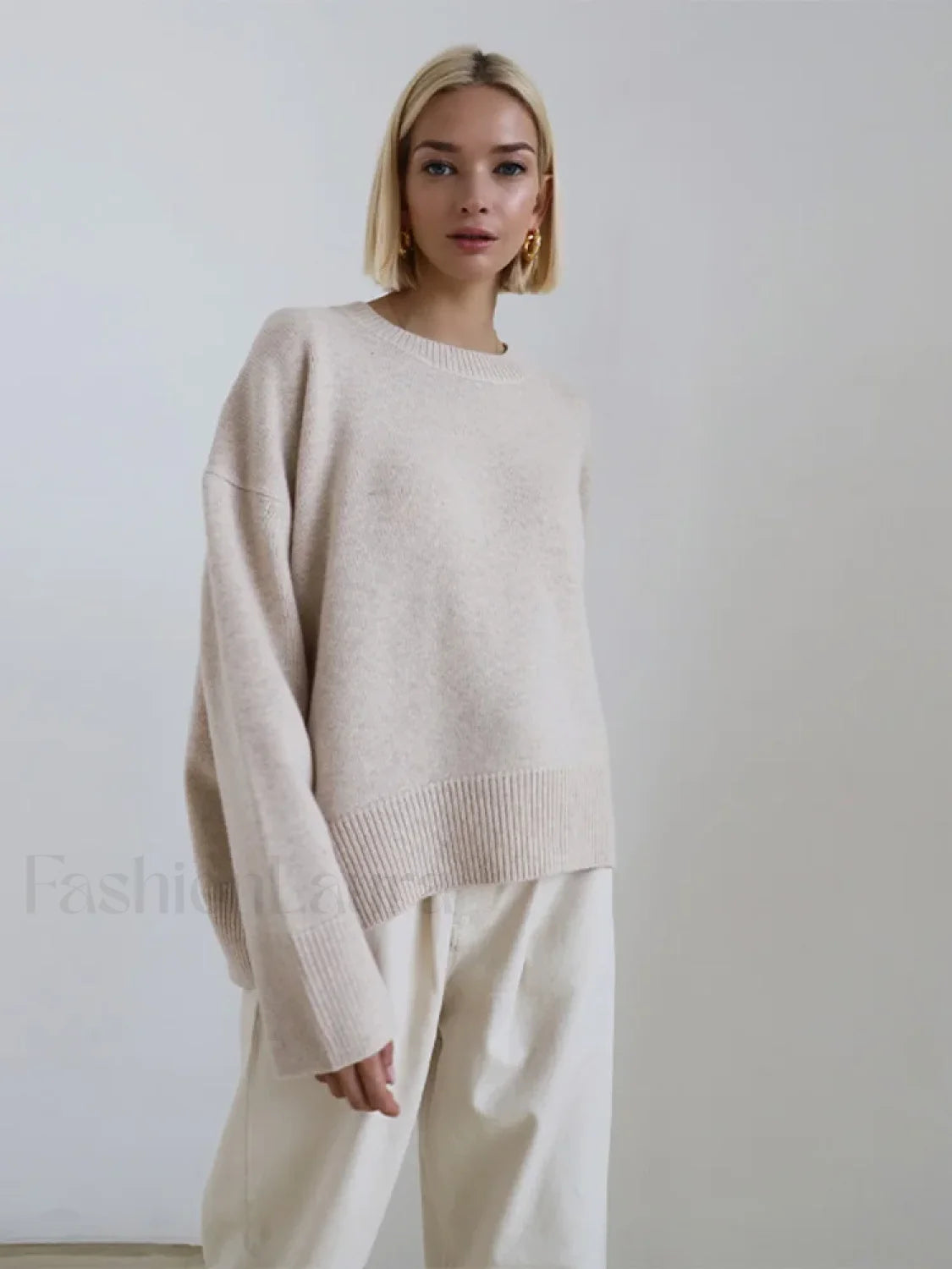 Elegant Solid Round Neck Pullover Women Casual Long Sleeve Loose Soft Warm Sweater Secondary image