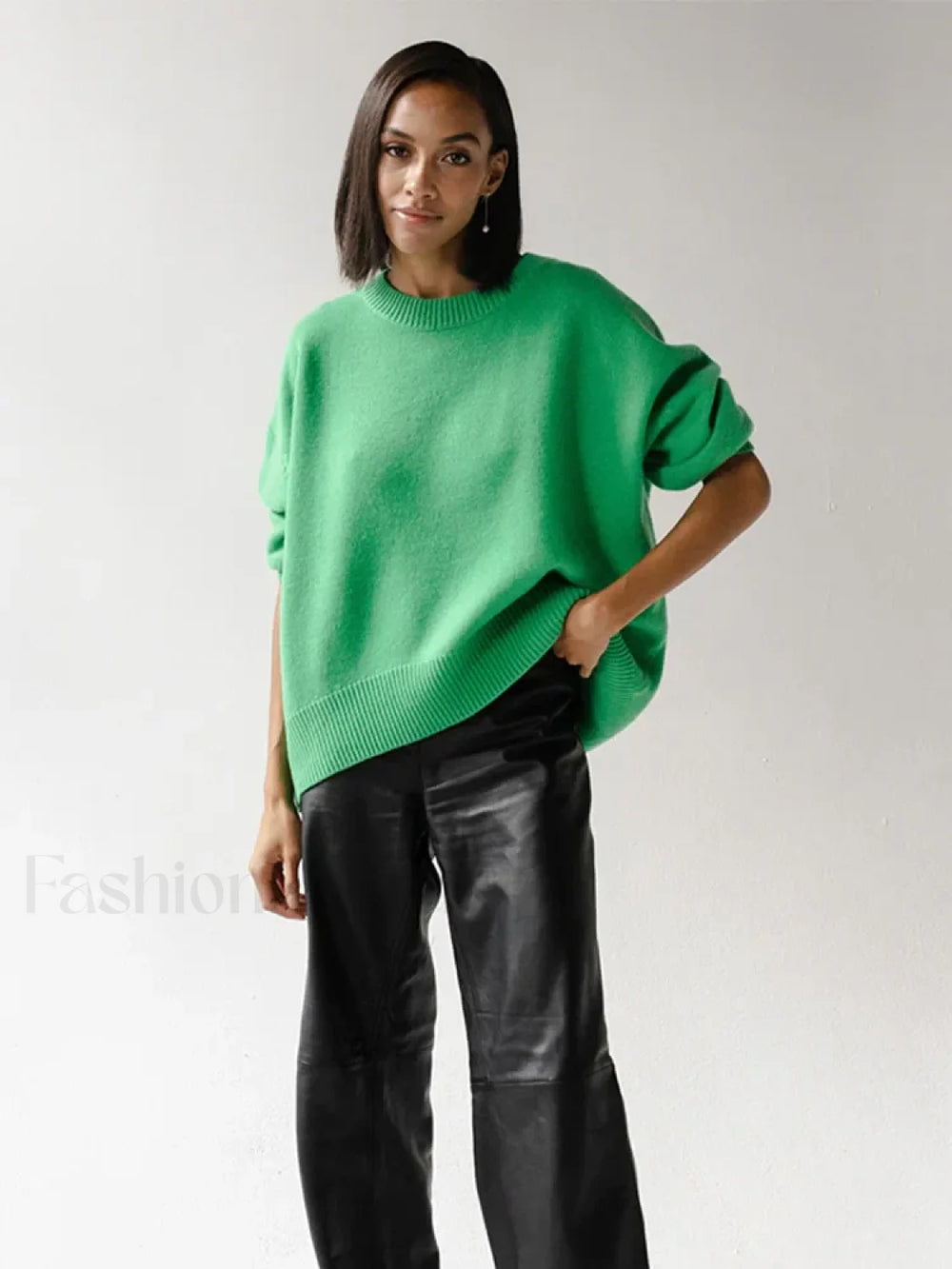 Elegant Solid Round Neck Pullover Women Casual Long Sleeve Loose Soft Warm Sweater Sweaters L
