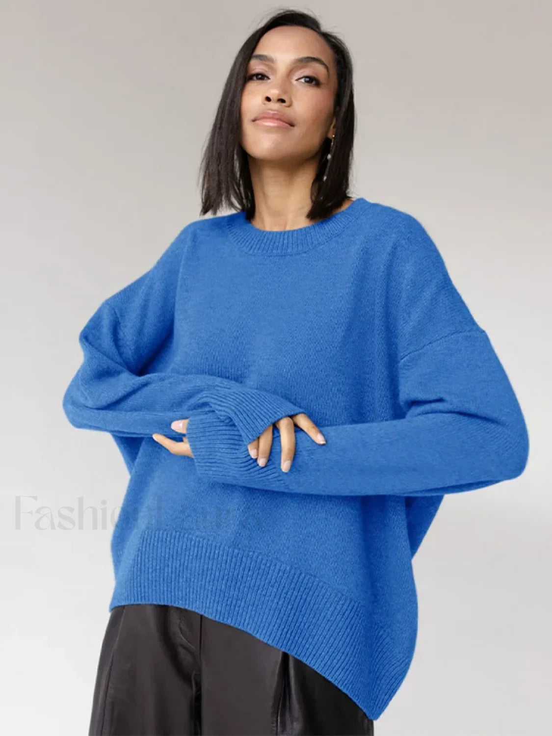 Elegant Solid Round Neck Pullover Women Casual Long Sleeve Loose Soft Warm Sweater Sweaters L Main image
